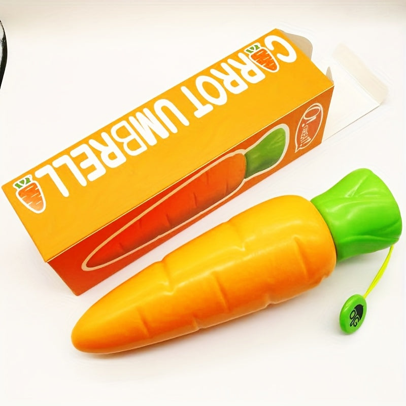 Kids' Cartoon Carrot Foldable Umbrella - Dual-Purpose Sun & Rain Protection, Windproof, Portable, Orange with Green Leaf Accents, Ideal for Outdoor Play & Everyday Use, Umbrella for Rain