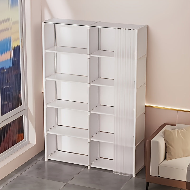 6-Tier Steel Storage Organizer with Transparent Doors - Easy Assembly, Multi-Row Bookshelf & Wardrobe for Home, Office, Classroom, Dorm