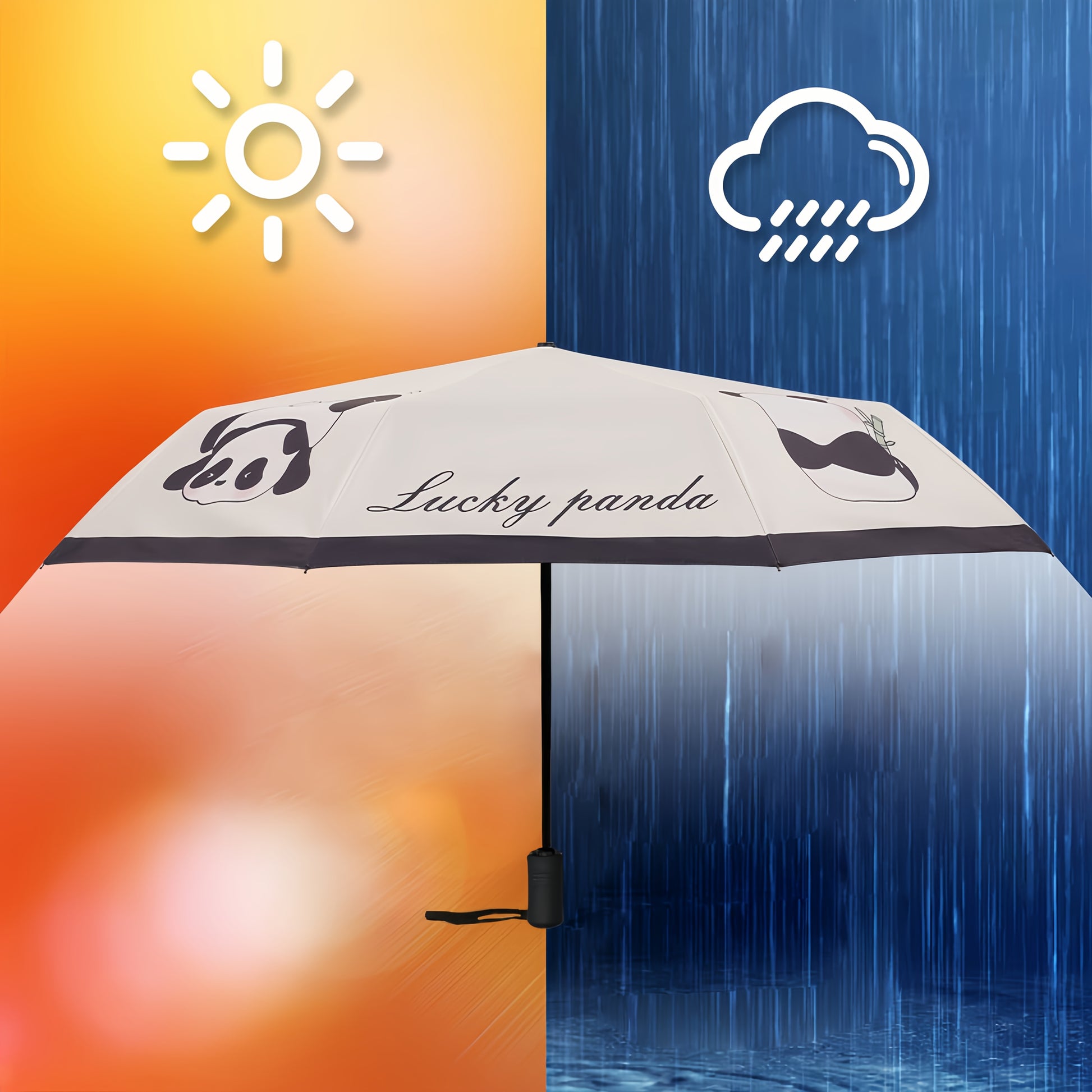 Cute Cartoon Lucky Panda Umbrella, Fashionable and Creative Black Glue Sun Protection UV Blocking, Universal, Lightweight and Portable, Outdoor Sun Umbrell