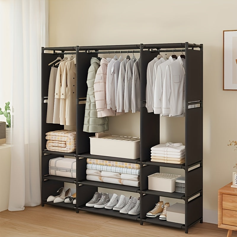 3-Column Metal Closet Organizer with Storage - Easy Assembly, Multi-Functional Wardrobe for Home Organization, Black and White, Ideal for Studio Storage, Closet Organization|Sleek Metal Finish|Durable Construction, Closet Organizers And Storage