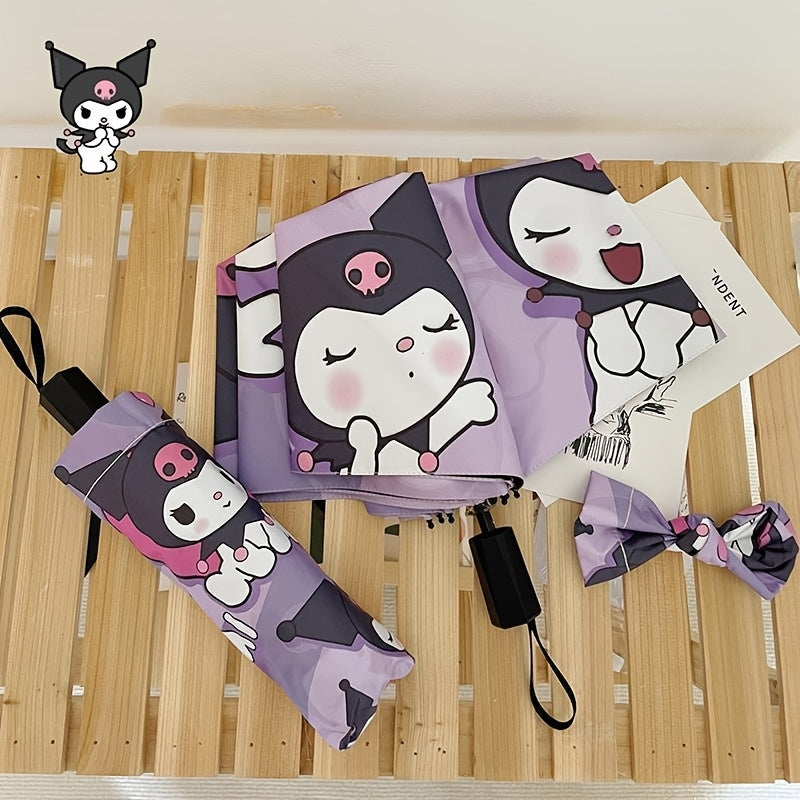 Sanrio Kuromi Automatic Folding Umbrella - UV Protection, Lightweight & Portable Travel Rain Gear with 190T Canopy & Rubber Handle, Cute Cartoon Design - Ideal for Sunny & Rainy Days, Perfect Gift, Umbrellas for Rain