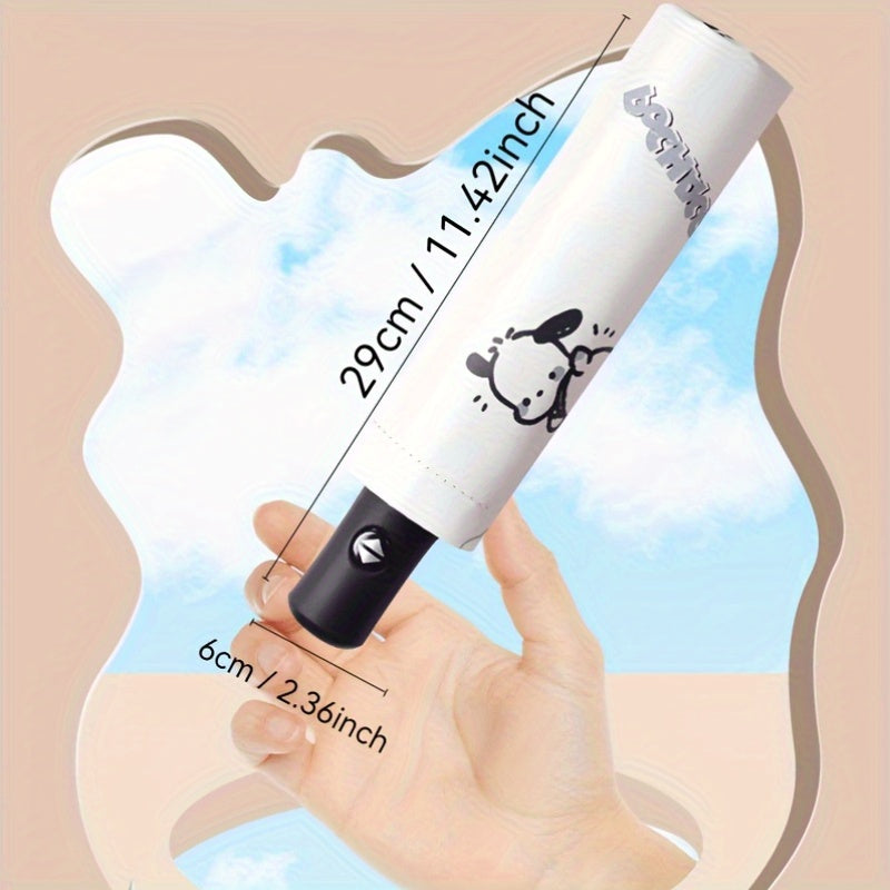 1pc Sanrio Pochacco Automatic Folding Sun and Rain Umbrella- Lightweight, Durable, Fashionable Cartoon Design, Suitable for Daily Commuting and Outdoor Adventures