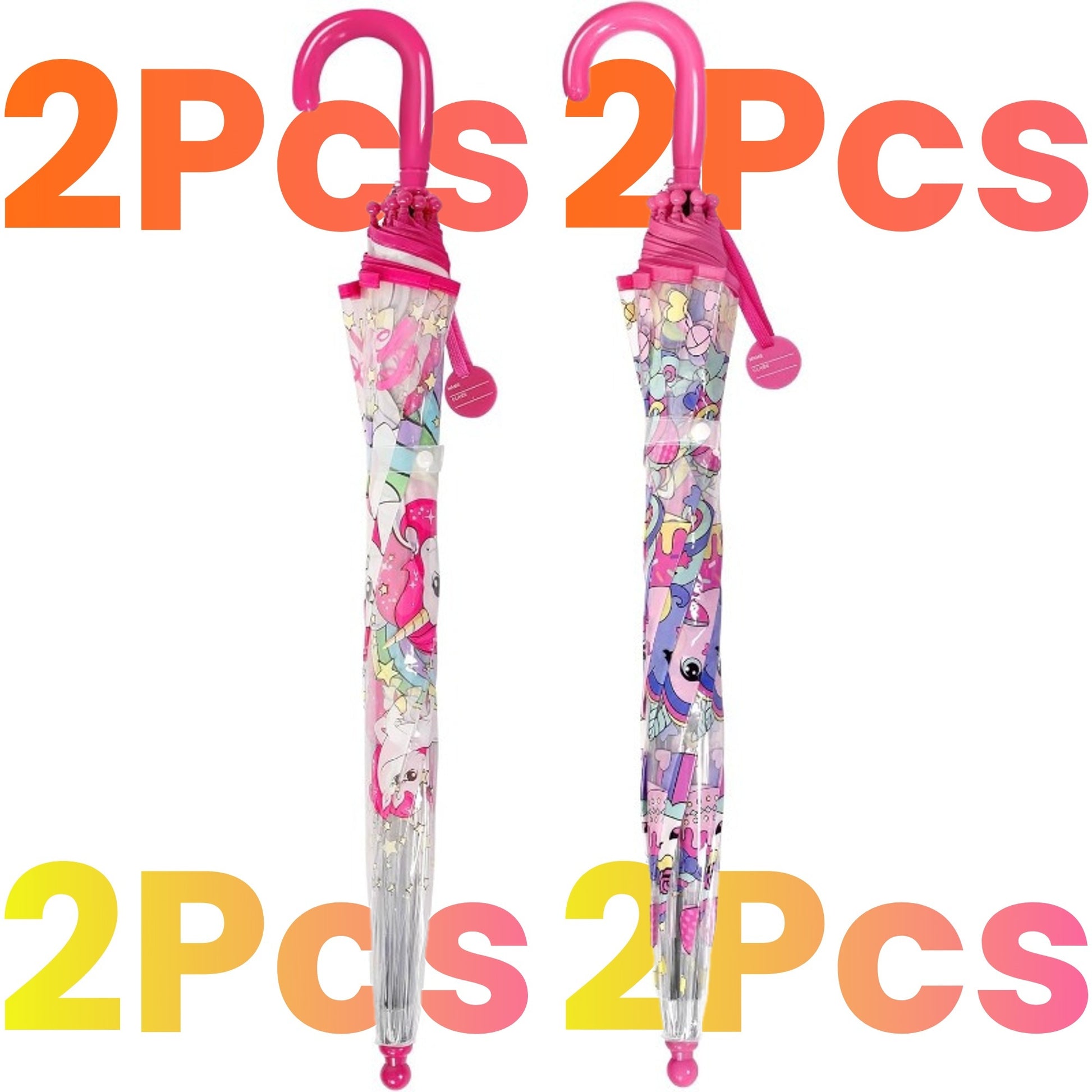 2pcs Unicorn Bubble Umbrellas, Automatic Open, 8 Ribs, Carbon Fiber & PE Handle, Water-Repellent PVC Canopy, Easy Grip Curved Handle for Boys and Girls