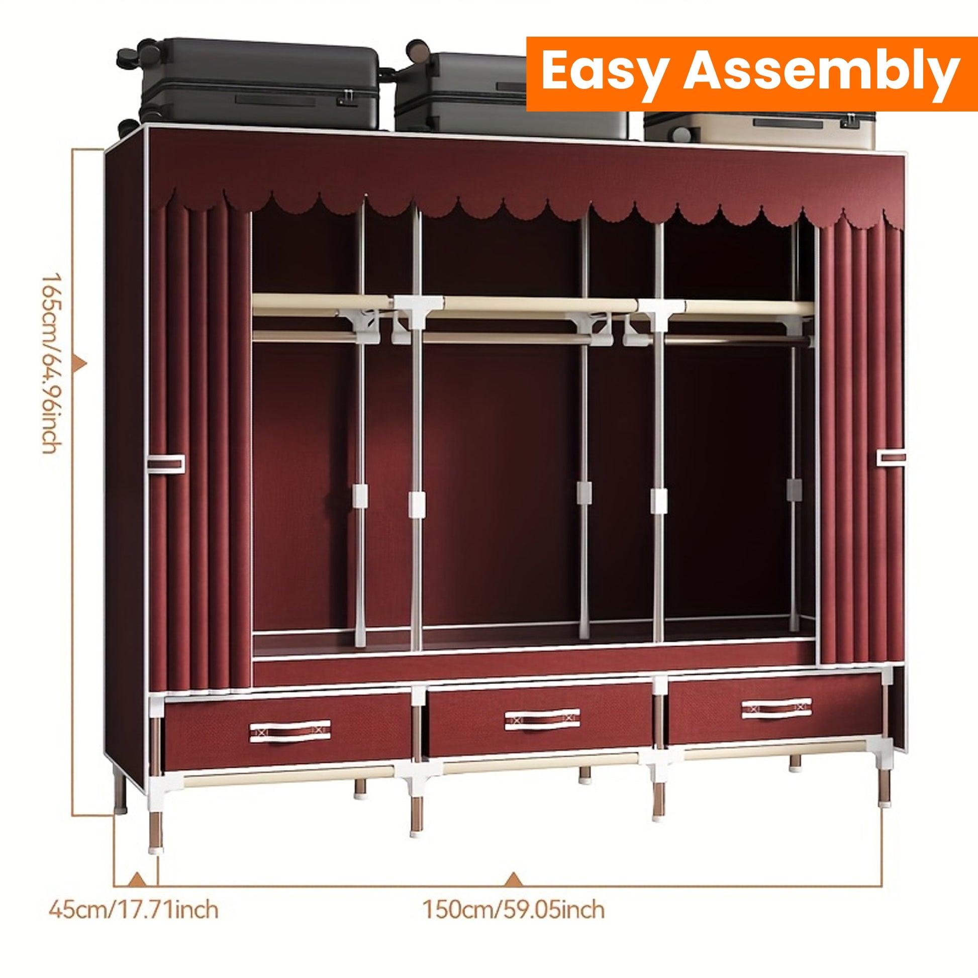 Freestanding Metal Closet with Drawers, Easy Assembly Wardrobe for Bedroom, Full Steel Frame, Versatile Storage System, Mixed Color, Independent Installation, Secure Storage Capacity \u003C3.2 Cubic Feet, Assembled Height ≥27 Inches