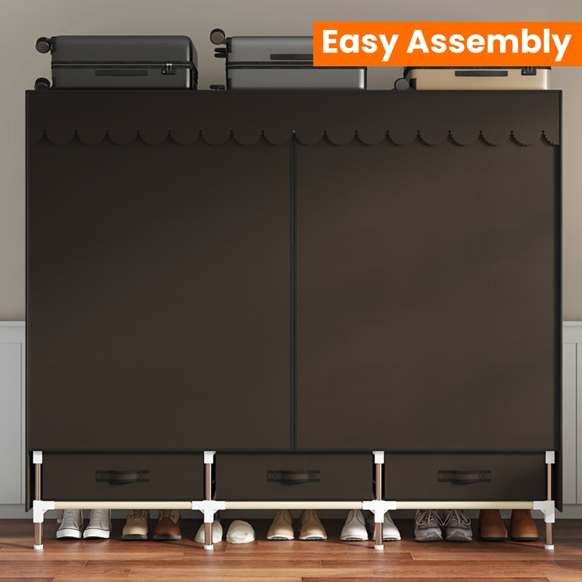 Freestanding Metal Closet with Drawers, Easy Assembly Wardrobe for Bedroom, Full Steel Frame, Versatile Storage System, Mixed Color, Independent Installation, Secure Storage Capacity \u003C3.2 Cubic Feet, Assembled Height ≥27 Inches