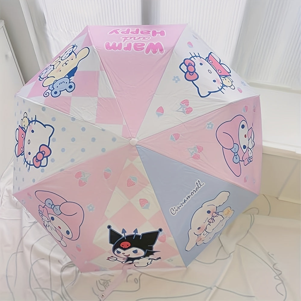 For Kuromi Compact Folding Umbrella - Dual-Use for Sun & Rain, UV Protection, Portable, Cute Cartoon Design with EVA Ribs, Black Glue Folding, Authorized Product