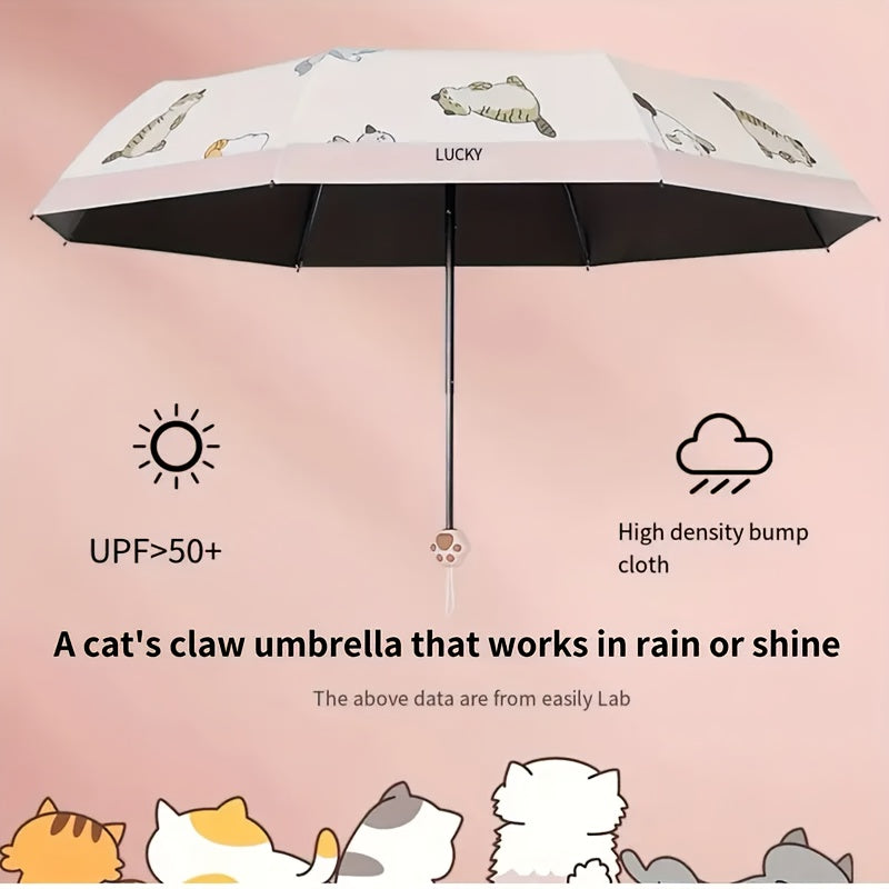 Cute Cat Paw Design Umbrella - Foldable, Sun-Protective, UV-Resistant, Aluminum Alloy Handle & Ribs, Light Brown with Playful Cat Paw Illustration, Ideal for Father'S Day & Mother'S Day Gifts, Pet Accessories | Playful Design | Durable Umbrella