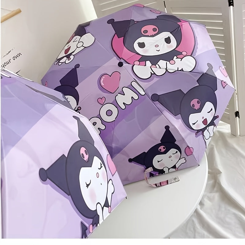 Sanrio Kuromi Automatic Folding Umbrella - UV Protection, Lightweight & Portable Travel Rain Gear with 190T Canopy & Rubber Handle, Cute Cartoon Design - Ideal for Sunny & Rainy Days, Perfect Gift, Umbrellas for Rain