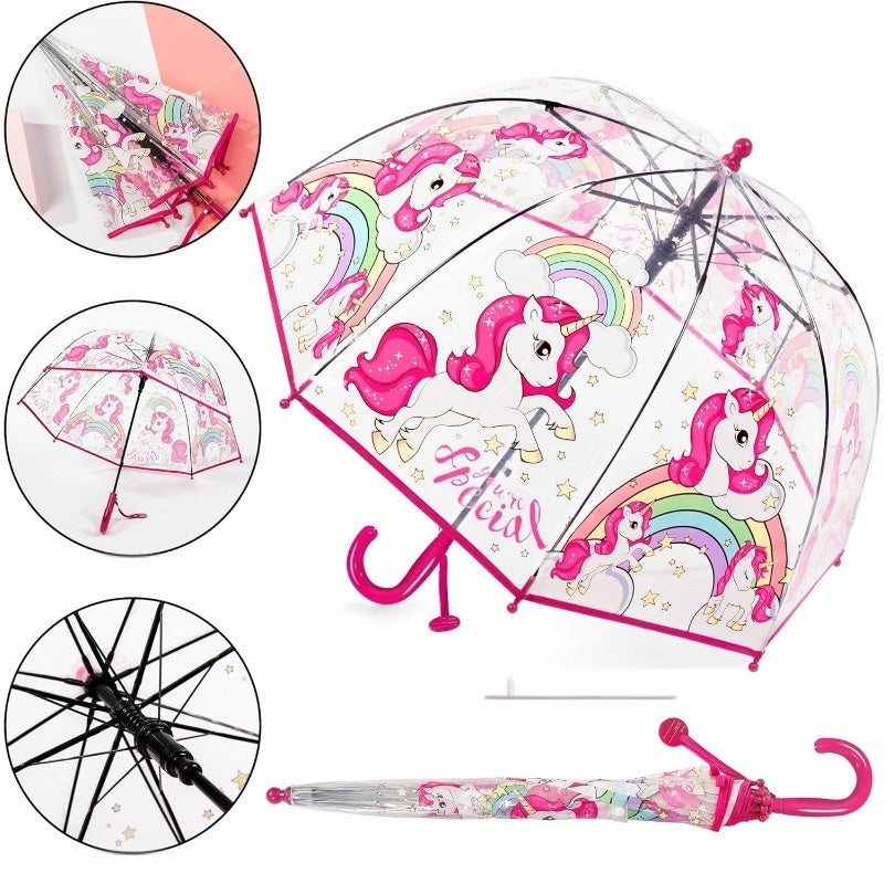 2pcs Unicorn Bubble Umbrellas, Automatic Open, 8 Ribs, Carbon Fiber & PE Handle, Water-Repellent PVC Canopy, Easy Grip Curved Handle for Boys and Girls