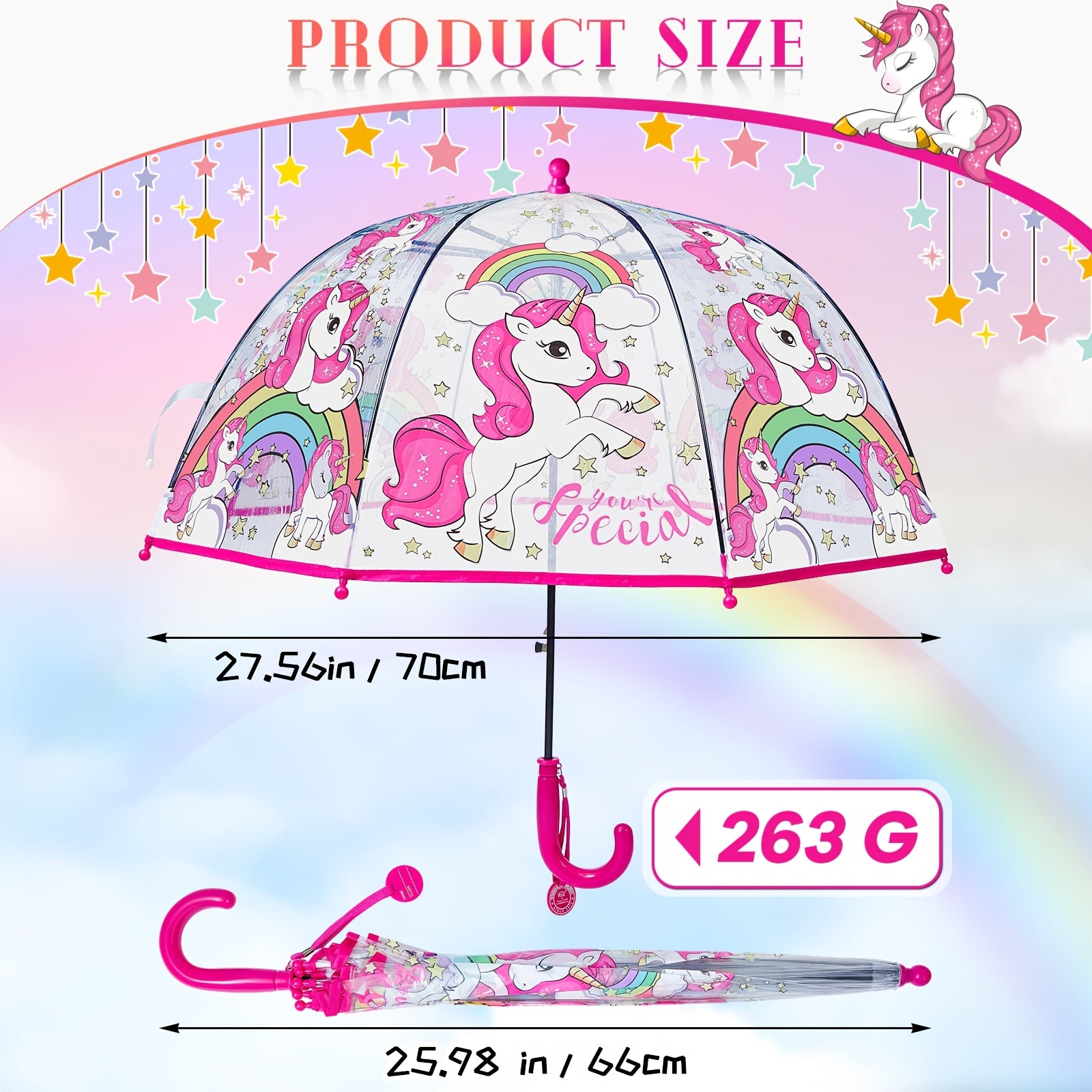 2pcs Unicorn Bubble Umbrellas, Automatic Open, 8 Ribs, Carbon Fiber & PE Handle, Water-Repellent PVC Canopy, Easy Grip Curved Handle for Boys and Girls