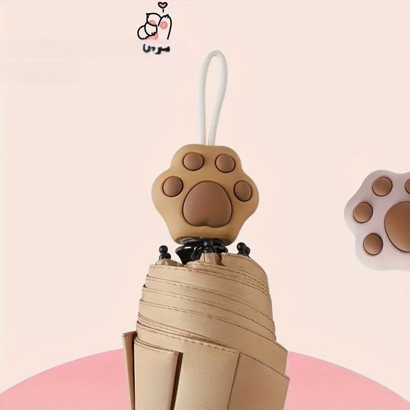 Cute Cat Paw Design Umbrella - Foldable, Sun-Protective, UV-Resistant, Aluminum Alloy Handle & Ribs, Light Brown with Playful Cat Paw Illustration, Ideal for Father'S Day & Mother'S Day Gifts, Pet Accessories | Playful Design | Durable Umbrella
