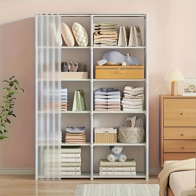 1pc Freestanding Plastic Closet Organizer System, Portable Multi-Layer Storage Rack, Dustproof Clothing Wardrobe with Closed Storage \u003C3.2 Cubic Feet, Weather-Independent, Lightweight \u003C30 Lbs for Home, Office, & Dorm