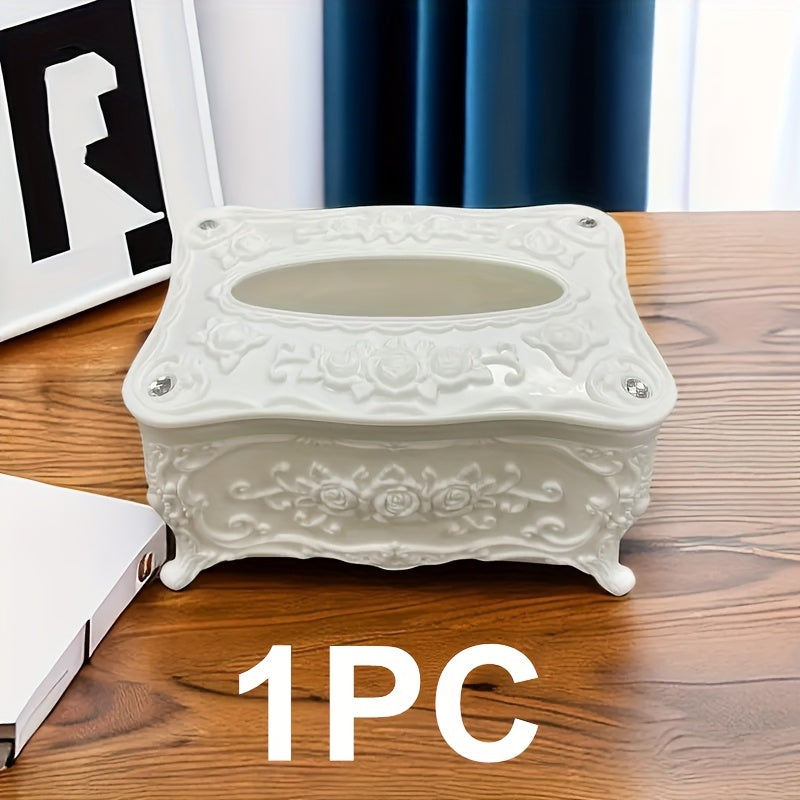 1pc European Style Craft Tissue Storage Box, High-end Hotel Cafe Restaurant Napkin Decorative Box, Desktop Paper Organizer
