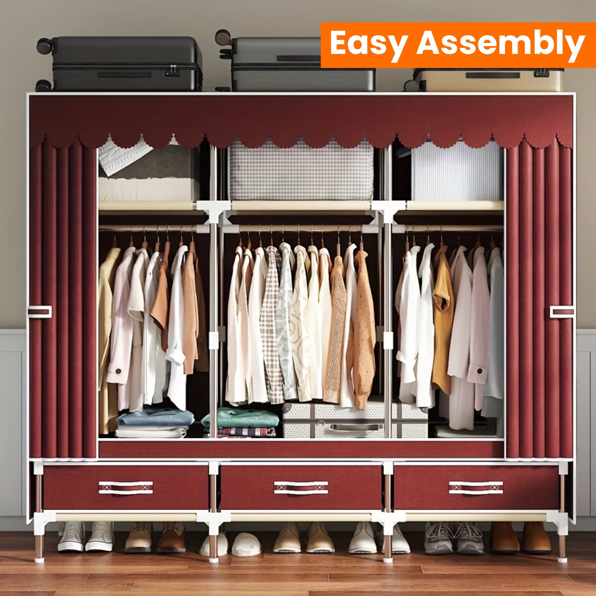 Freestanding Metal Closet with Drawers, Easy Assembly Wardrobe for Bedroom, Full Steel Frame, Versatile Storage System, Mixed Color, Independent Installation, Secure Storage Capacity \u003C3.2 Cubic Feet, Assembled Height ≥27 Inches