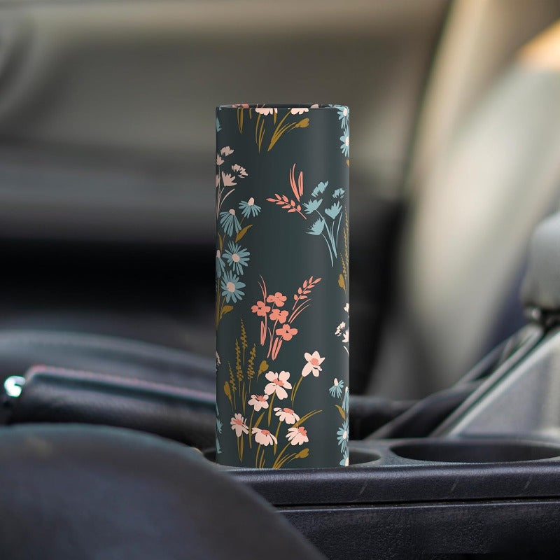 Floral Round Car Tissue Holder with Bulk Facial Tissues – Stylish Cylinder Tissue Box for Vehicle, Home, Office & Bathroom, Decorative Floral Patterns in Pink, Blue, Green & White, Office Tissue Dispenser | Floral Tissue Box | Sturdy Tissue Container