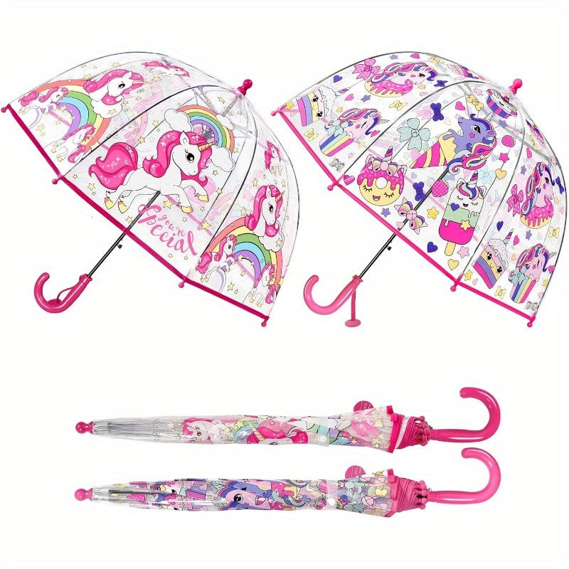 2pcs Unicorn Bubble Umbrellas, Automatic Open, 8 Ribs, Carbon Fiber & PE Handle, Water-Repellent PVC Canopy, Easy Grip Curved Handle for Boys and Girls