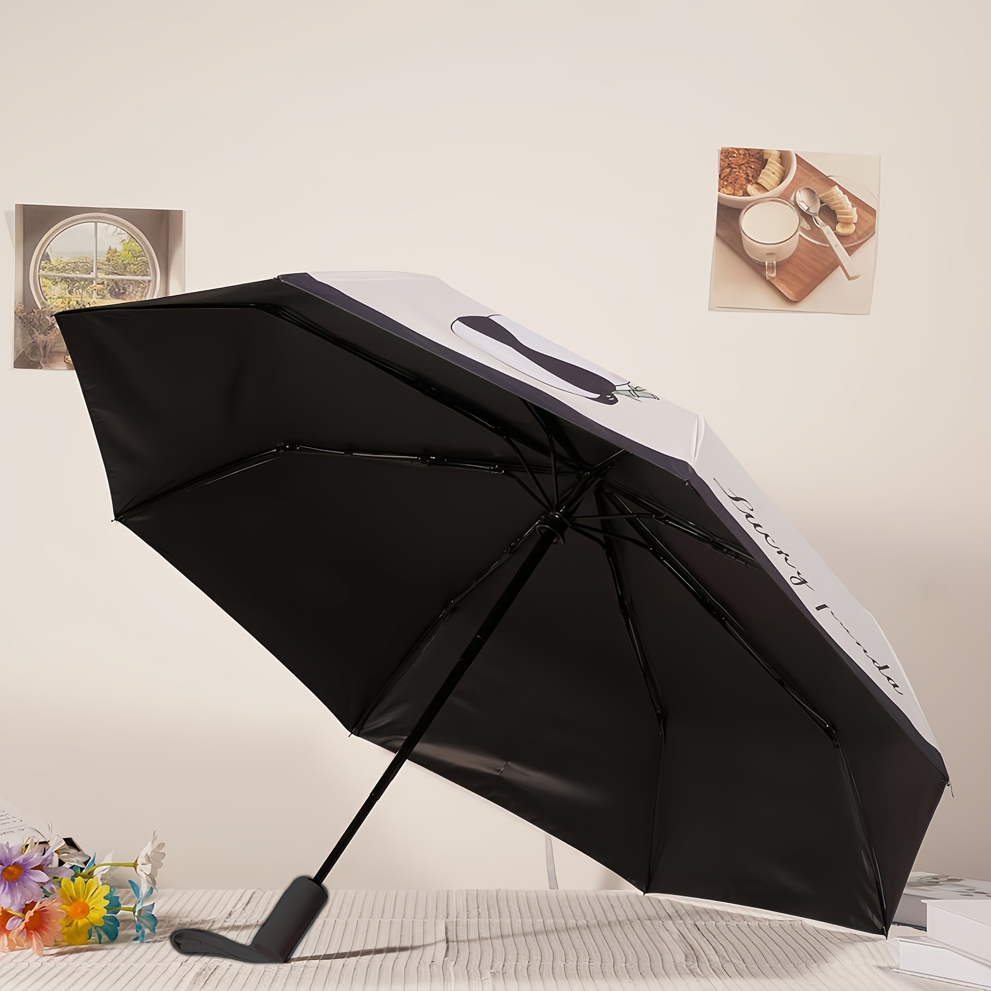 Cute Cartoon Lucky Panda Umbrella, Fashionable and Creative Black Glue Sun Protection UV Blocking, Universal, Lightweight and Portable, Outdoor Sun Umbrell