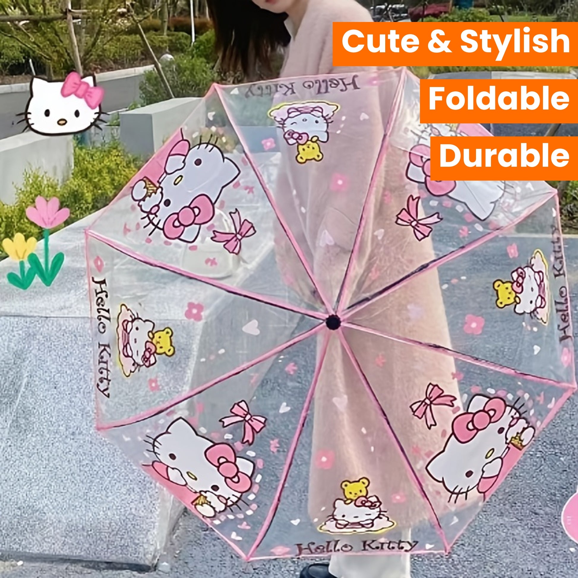 Sanrio Cute & Stylish Transparent Umbrella - Durable, Foldable Design for Men & Women - Perfect Gift Idea