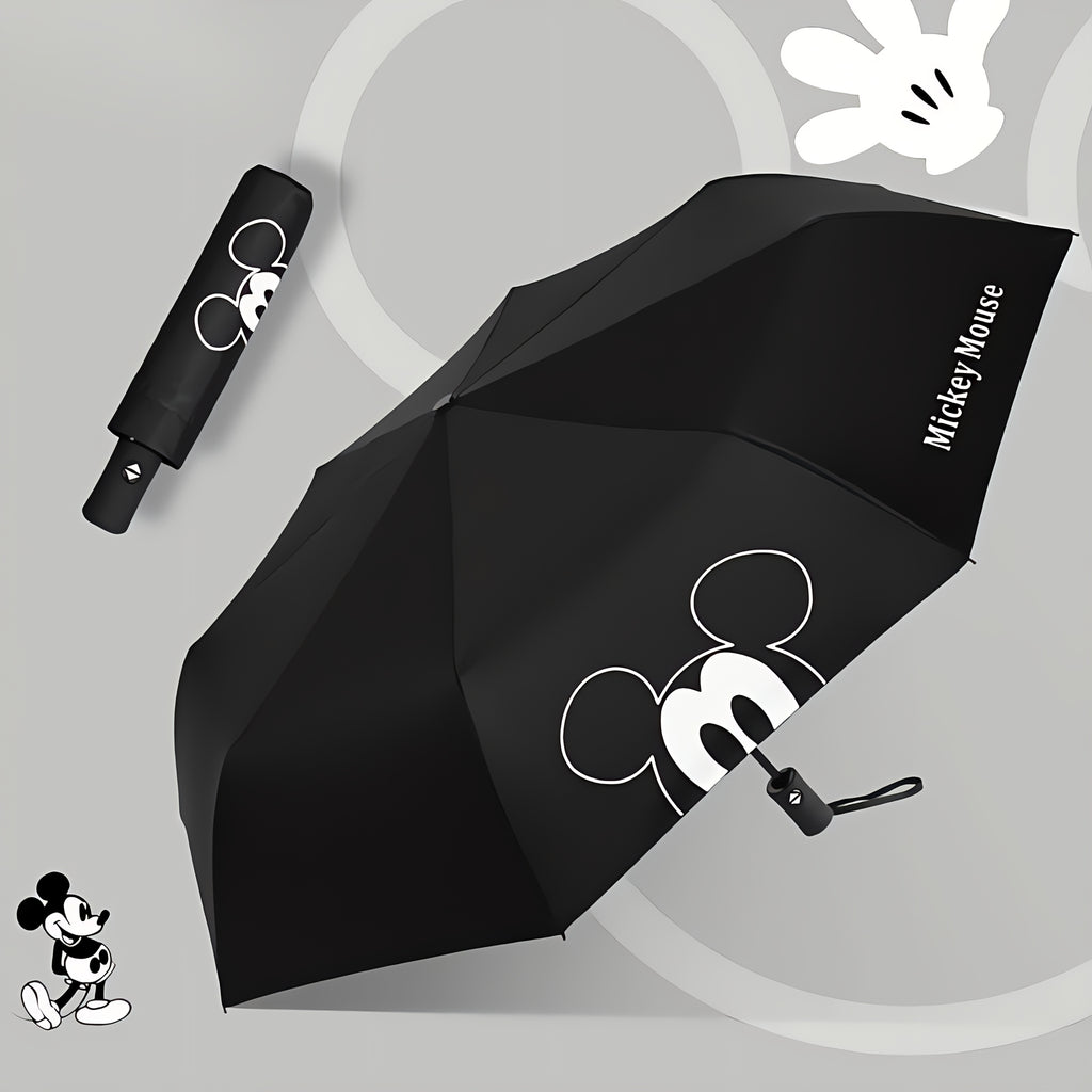 Minnie Mouse Black Foldable Umbrella - Automatic, 8-Rib Steel Frame, Durable Pongee Canopy with EVA Handle, Perfect for Sun & Rain, Rain Gear|Playful Design|Steel Frame Umbrella
