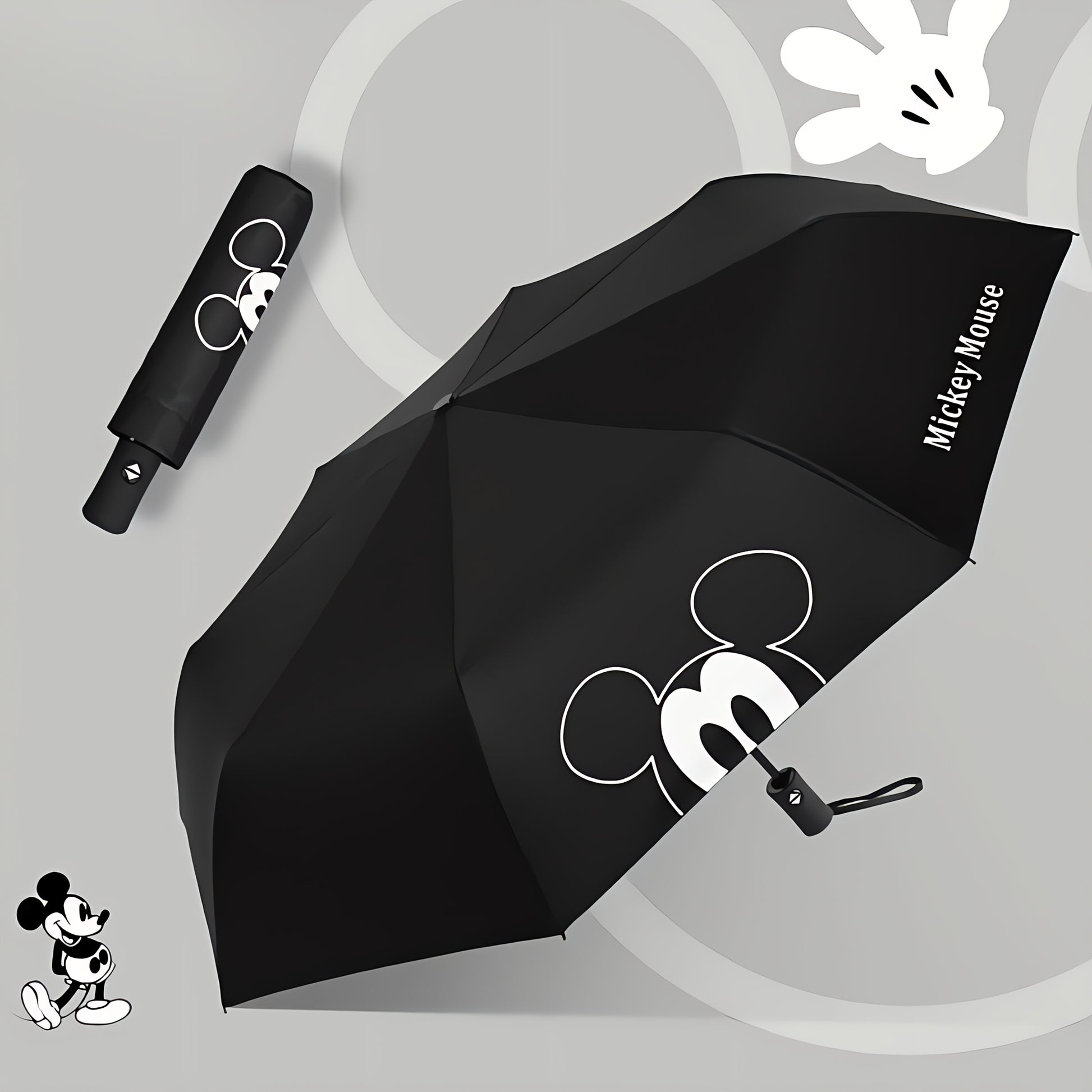 Minnie Mouse Black Foldable Umbrella - Automatic, 8-Rib Steel Frame, Durable Pongee Canopy with EVA Handle, Perfect for Sun & Rain, Rain Gear|Playful Design|Steel Frame Umbrella