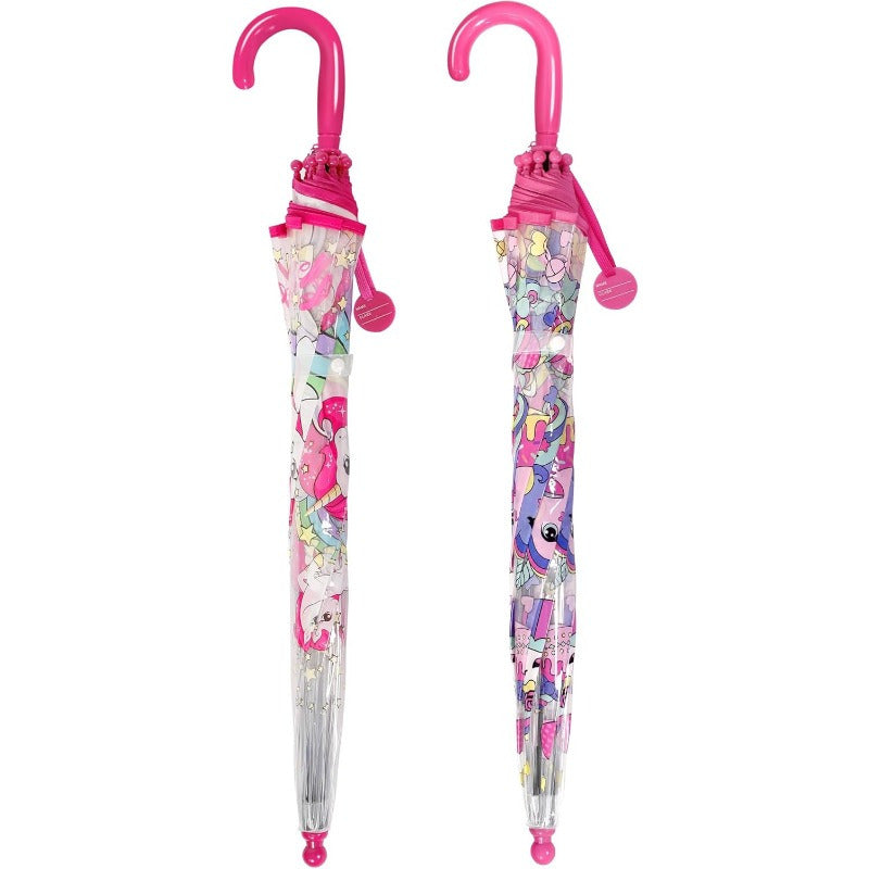 2pcs Unicorn Bubble Umbrellas, Automatic Open, 8 Ribs, Carbon Fiber & PE Handle, Water-Repellent PVC Canopy, Easy Grip Curved Handle for Boys and Girls