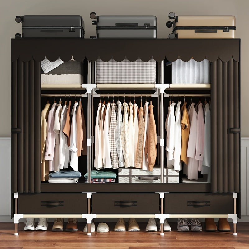 Freestanding Metal Closet with Drawers, Easy Assembly Wardrobe for Bedroom, Full Steel Frame, Versatile Storage System, Mixed Color, Independent Installation, Secure Storage Capacity \u003C3.2 Cubic Feet, Assembled Height ≥27 Inches