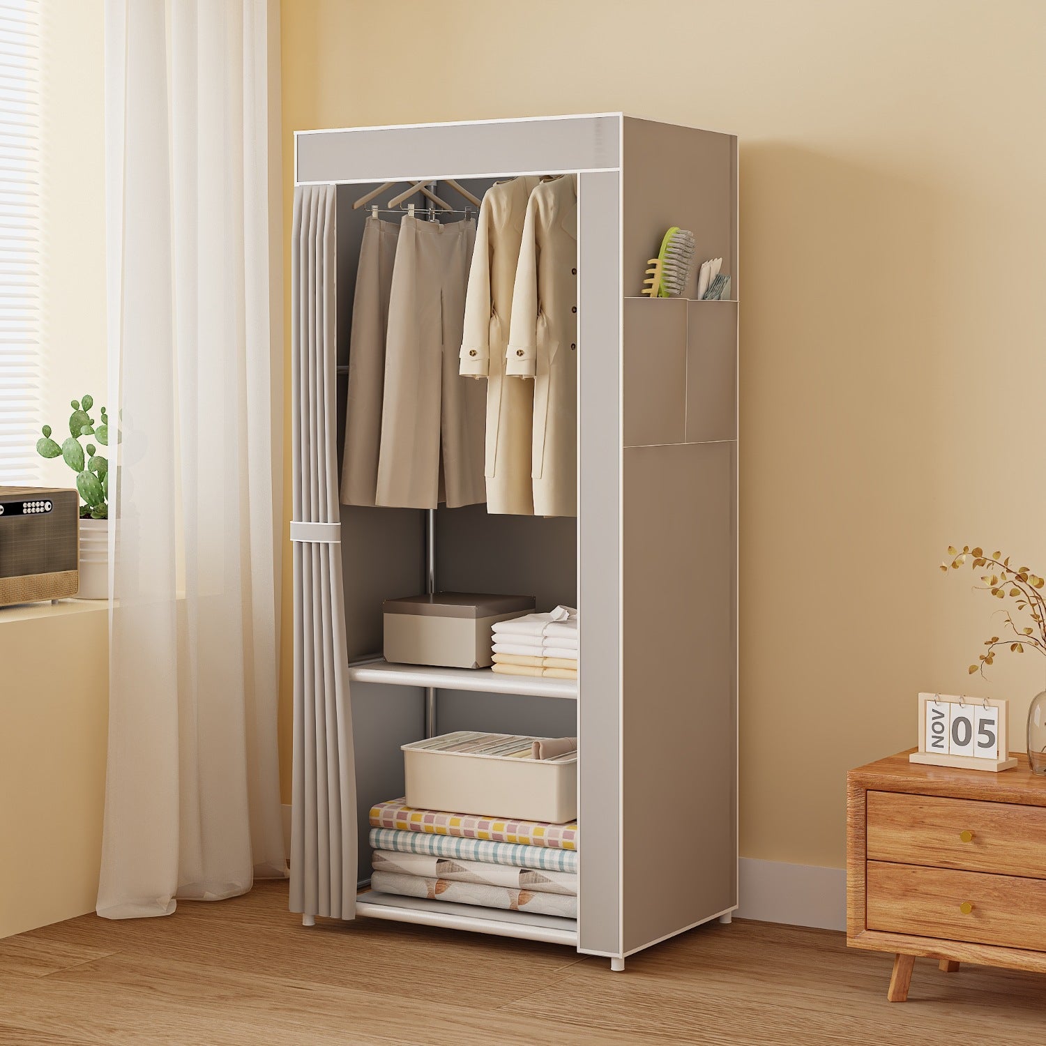 Large Fashion Folding Wardrobe Storage Box - Spacious Dustproof Organizer with Sturdy Steel Frame, Easy Assembly, Suitable for Various Women's Styles, Available in Coffee, Light Grey, Black and More Colors - Three Options